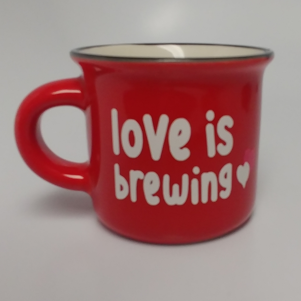 3.25oz ceramic "love is brewing" mini mug